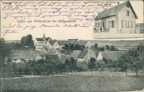Alte Ansichtskarte Willgottheim-Wöllenheim / Wœllenheim, Total, Wirtschaft zur Hoffnung Josef Blaess