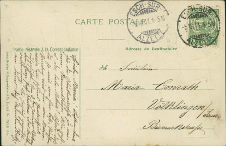 Adressseite der Ansichtskarte Esch-sur-Alzette, Vue totale