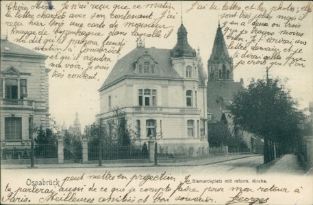 Alte Ansichtskarte Osnabrück, Bismarckplatz mit reform. Kirche