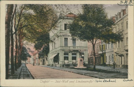 Alte Ansichtskarte Krefeld, Süd-Wall und Lindenstraße