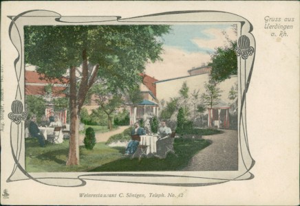 Alte Ansichtskarte Krefeld-Uerdingen, Weinrestaurant C. Söntgen, Teleph. No. 42
