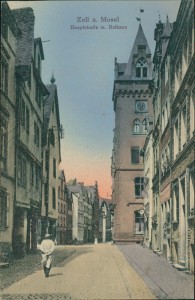 Alte Ansichtskarte Zell a. Mosel, Hauptstraße m. Rathaus