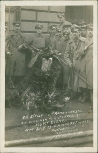 Alte Ansichtskarte Kurt Eisner SPD, Die Stelle i. d. Promenadestr. an welcher Kurt Eisner am 21. II. 19 ermordet wurde