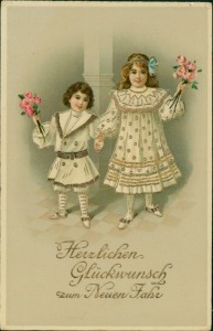 Alte Ansichtskarte Herzlichen Glückwunsch zum Neuen Jahre, Mädchen mit Blumenstrauß