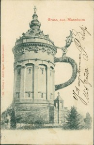 Alte Ansichtskarte Mannheim, Wasserturm als Bierkrug