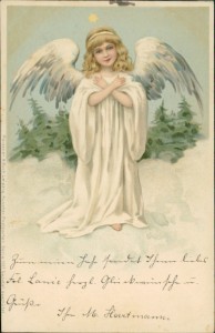 Alte Ansichtskarte Neujahr, Engel im Schnee