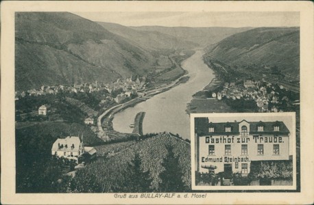 Alte Ansichtskarte Bullay-Alf a. d. Mosel, Panorama, Gasthof zur Traube