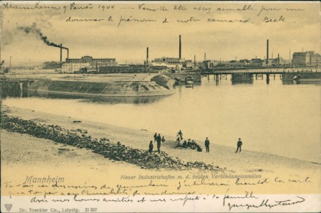 Alte Ansichtskarte Mannheim, Neuer Industriehafen m. d. beiden Verbindungskanälen