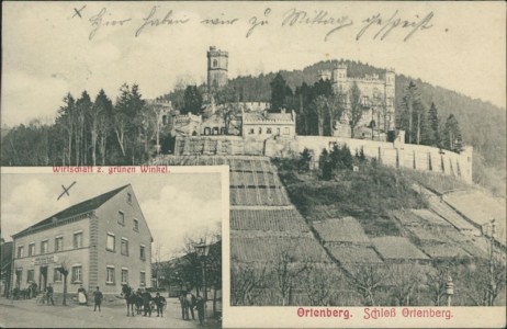 Alte Ansichtskarte Ortenberg, Schloß Ortenberg, Wirtschaft z. grünen Winkel