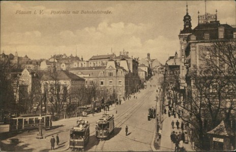 Alte Ansichtskarte Plauen, Postplatz mit Bahnhofstrasse