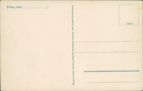Adressseite der Ansichtskarte Zittau, Töpferberg, Kaiserliches Postamt