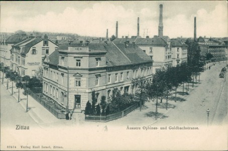 Alte Ansichtskarte Zittau, Äussere Oybiner- und Goldbachstrasse