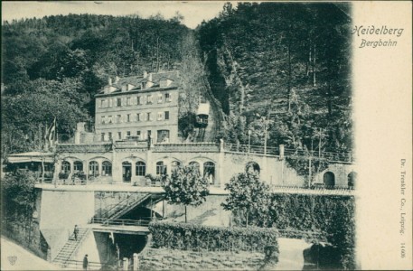Alte Ansichtskarte Heidelberg, Bergbahn, Bergbahnstation Schloss