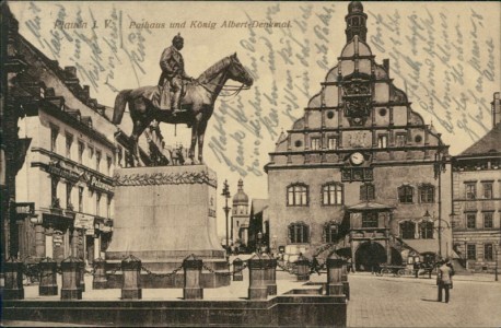 Alte Ansichtskarte Plauen, Rathaus und König Albert-Denkmal