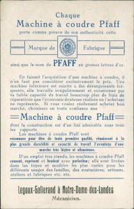 Adressseite der Ansichtskarte Kaiserslautern, Pfaff Nähmaschine - Machine à coudre - Sewing Machine - Macchina da cucire