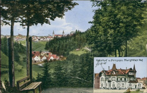Alte Ansichtskarte Freudenstadt, Gesamtansicht, Gasthof u. Pension Murgtäler Hof