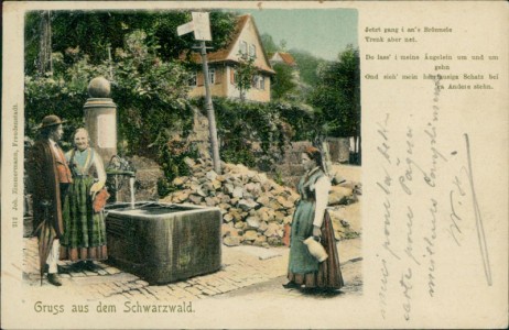 Alte Ansichtskarte Gruss aus dem Schwarzwald, Jetzt gang i an's Brönnele trenk aber net