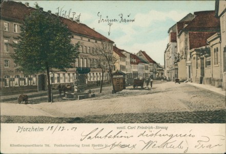 Alte Ansichtskarte Pforzheim, westl. Carl Friedrich-Strasse