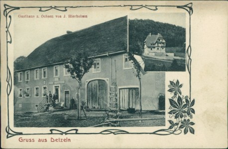 Alte Ansichtskarte Gruss aus Detzeln, Gasthaus z. Ochsen von J. Hierholzen