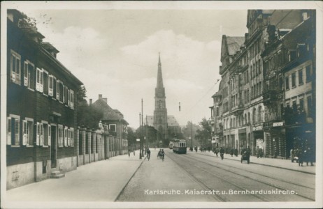 Alte Ansichtskarte Karlsruhe, Kaiserstr. u. Bernharduskirche