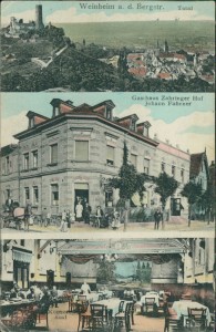 Alte Ansichtskarte Weinheim, Total, Gasthaus Zahringer Hof Johann Fahrner, Konzertsaal