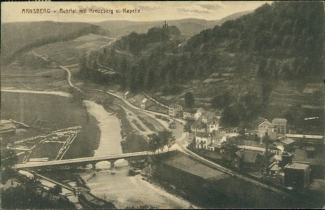 Alte Ansichtskarte Arnsberg, Ruhrtal mit Kreuzberg u. Kapelle