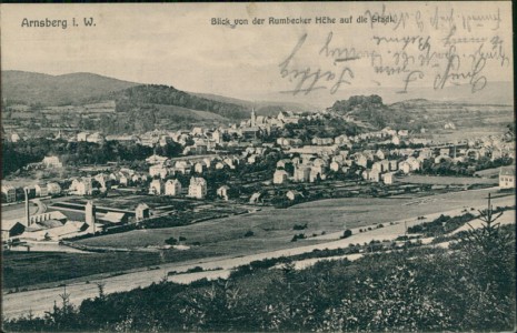 Alte Ansichtskarte Arnsberg, Blick von der Rumbecker Höhe auf die Stadt