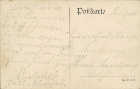 Adressseite der Ansichtskarte Bielefeld, Kaserne des II. Batl. Inf-Reg. Graf Bülow v. Dennewitz No 55