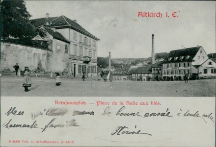 Alte Ansichtskarte Altkirch, Kornhausplatz - Place de la halle aux blés