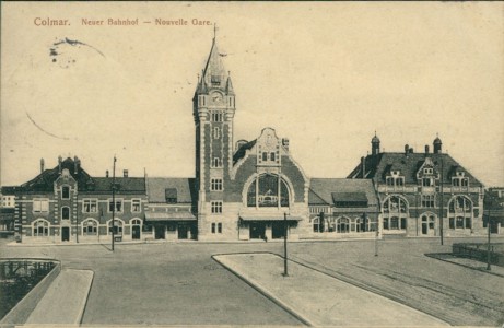 Alte Ansichtskarte Colmar, Neuer Bahnhof - Nouvelle Gare