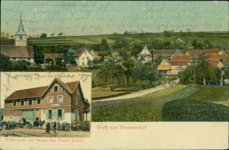 Alte Ansichtskarte Grassendorf, Gesamtansicht, Wirtschaft zur Sonne von Franz Bolley