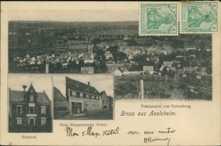 Alte Ansichtskarte Avolsheim, Pastorat, Haus Bürgermeister Vetter, Totalansicht