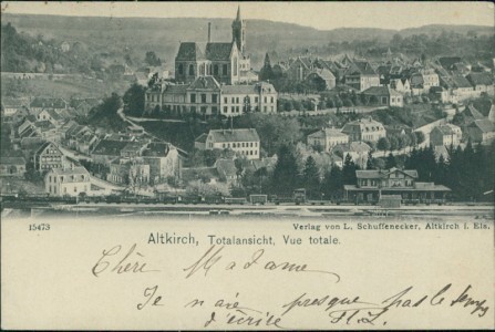 Alte Ansichtskarte Altkirch, Totalansicht mit Bahnhof, Vue totale