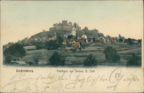 Alte Ansichtskarte Lichtenberg, Gesamtansicht, Gasthaus zur Sonne, G. Solt