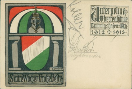 Alte Ansichtskarte Ludwigshafen am Rhein, Unterprima Oberrealschule Ludwigshafen a. Rh. 1912 + 1913