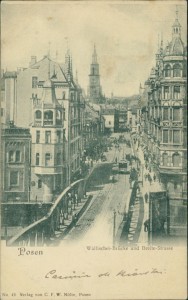 Alte Ansichtskarte Posen / Pozna, Wallischei-Brücke und Breite-Strasse