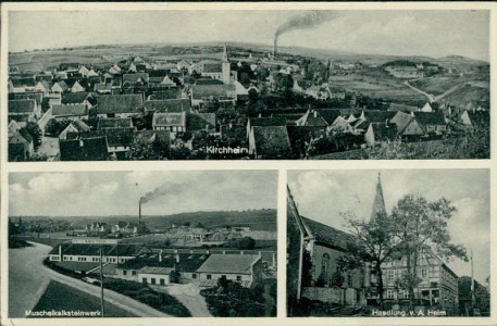 Alte Ansichtskarte Kirchheim (Unterfranken), Gesamtansicht, Muschelkalksteinwerk, Handlung v. A. Helm