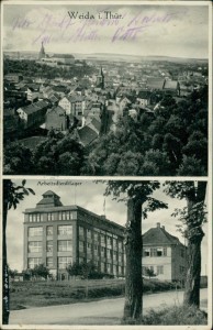 Alte Ansichtskarte Weida, Gesamtansicht, Arbeitsdienstlager
