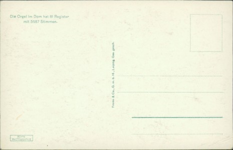 Adressseite der Ansichtskarte Merseburg, Dom, Blick zur Orgel