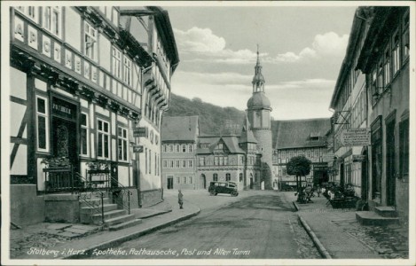 Alte Ansichtskarte Stolberg (Harz), Apotheke, Rathausecke, Post und Alter Turm