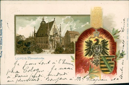 Alte Ansichtskarte Leipzig, Thomaskirche, Wappen (siehe Erhaltung)