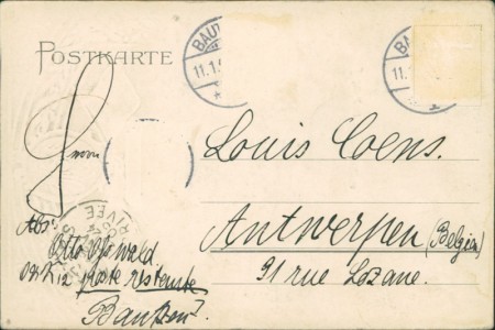 Adressseite der Ansichtskarte Bautzen, Postplatz, Bismarckstrasse, Wappen