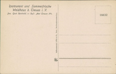 Adressseite der Ansichtskarte Treuen/Neuensalz, Restaurant und Sommerfrische Waldhaus