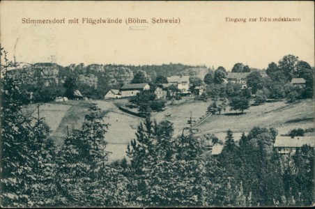 Alte Ansichtskarte Herrnskretschen-Stimmersdorf / Hřensko-Mezná, Eingang zur Edmundsklamm