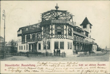 Alte Ansichtskarte Düsseldorf, Ausstellung. Café zur schönen Aussicht