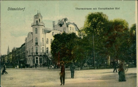 Alte Ansichtskarte Düsseldorf, Thurmstrasse mit Europäischer Hof