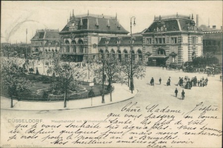 Alte Ansichtskarte Düsseldorf, Hauptbahnhof mit Wilhelmsplatz