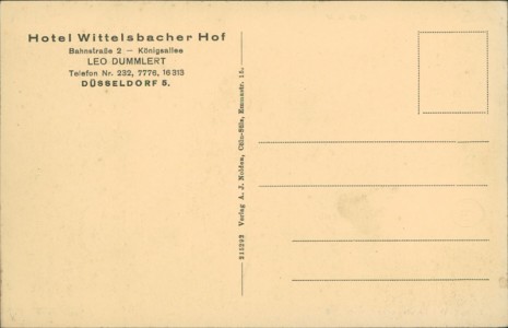 Adressseite der Ansichtskarte Düsseldorf, Hotel Wittelsbacher Hof