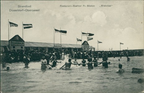 Alte Ansichtskarte Düsseldorf-Oberkassel, Strandbad. Restaurant-Besitzer Fr. Bösken. "Rheinlust"