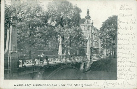 Alte Ansichtskarte Düsseldorf, Bastionsbrücke über den Stadtgraben